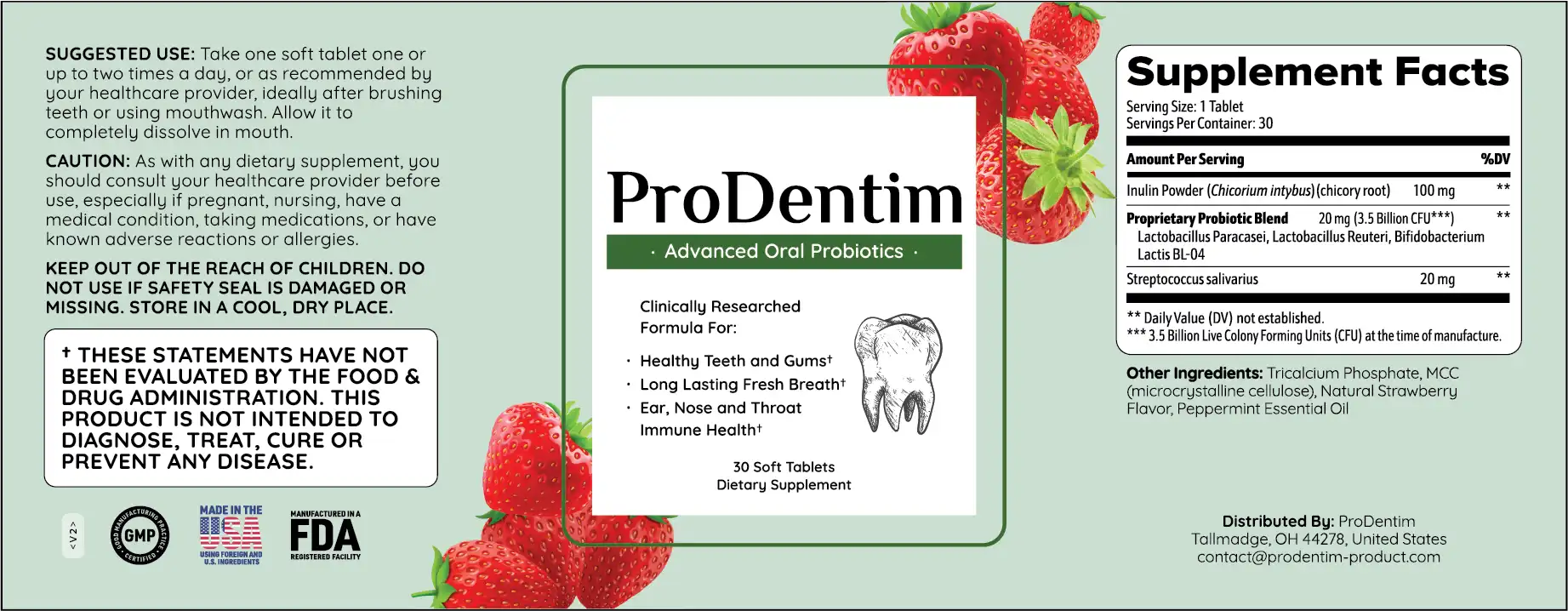 Prodentim Supplement Facts Label